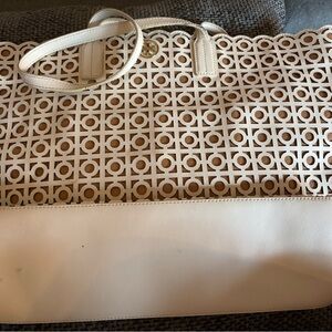 Tory Burch Cream and Tan Cut-Out Tote